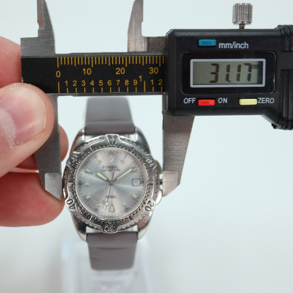 Fossil Steel Watch 32mm Silver Tone Date Dial 100m Gray Vegan Leather FS-2525 - Picture 2 of 15